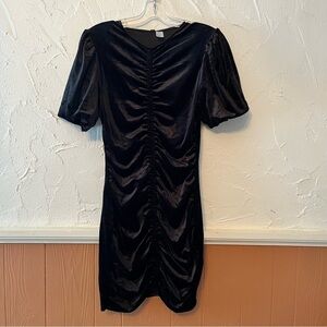Divided Black Form Fitting Ruched Puff Sleeve Dress Size Medium NWT